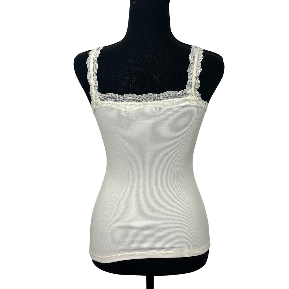 Abercrombie & Fitch Y2K Lace Trim Henley Ribbed Cami Top XXS Coquette Bella Tank - Picture 2 of 9